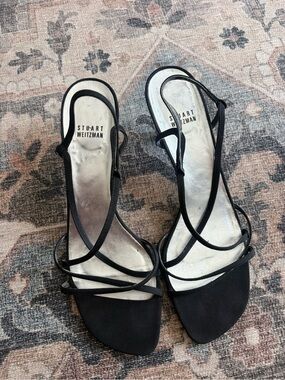 Stuart Weitzman Black Strappy Slingback kitten heels size 11